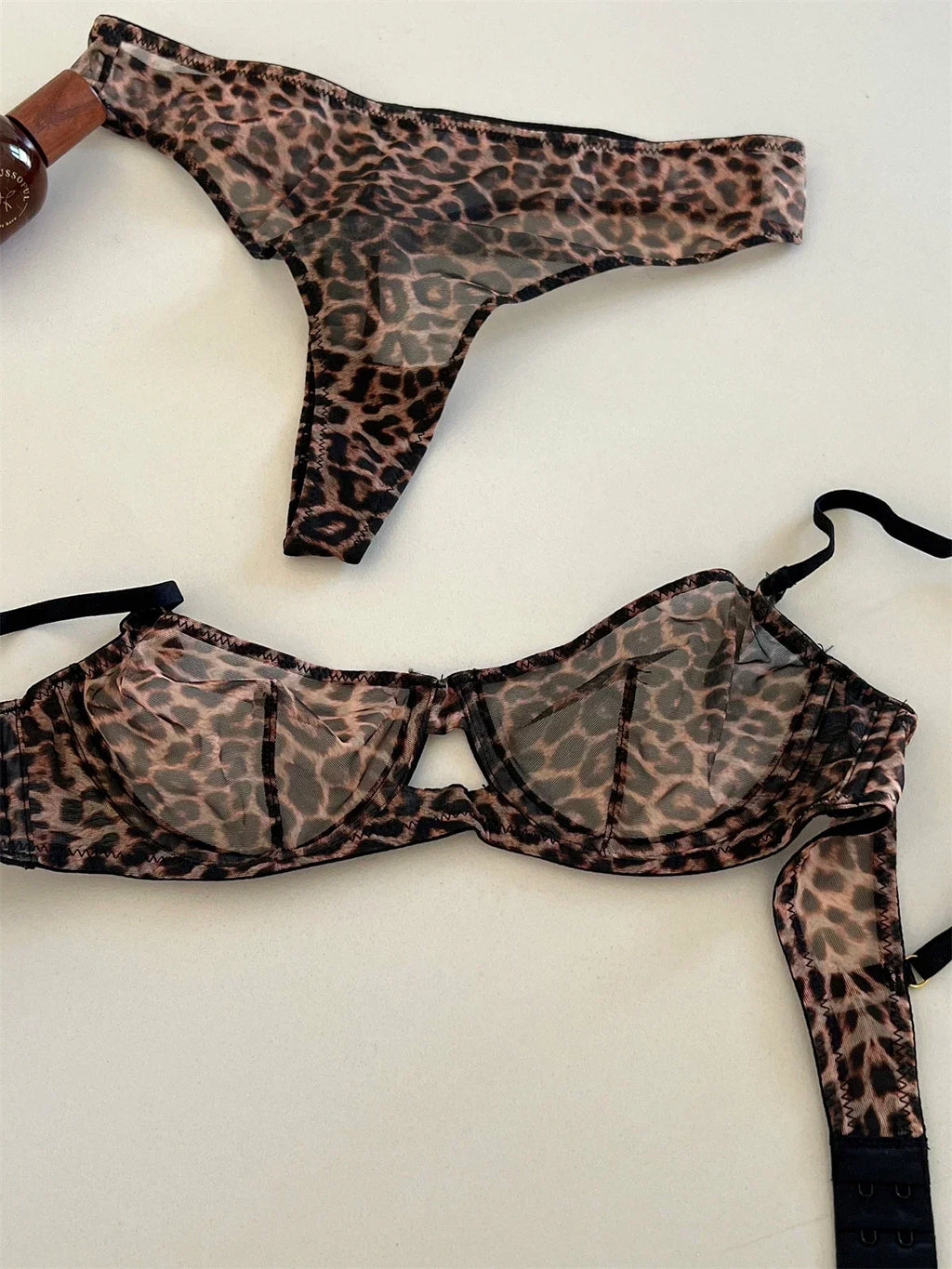 Seamless Leopard printed Bra Set See Through Sexy Lingerie Women Lace Underwear Attractive Intimate Sleepwear