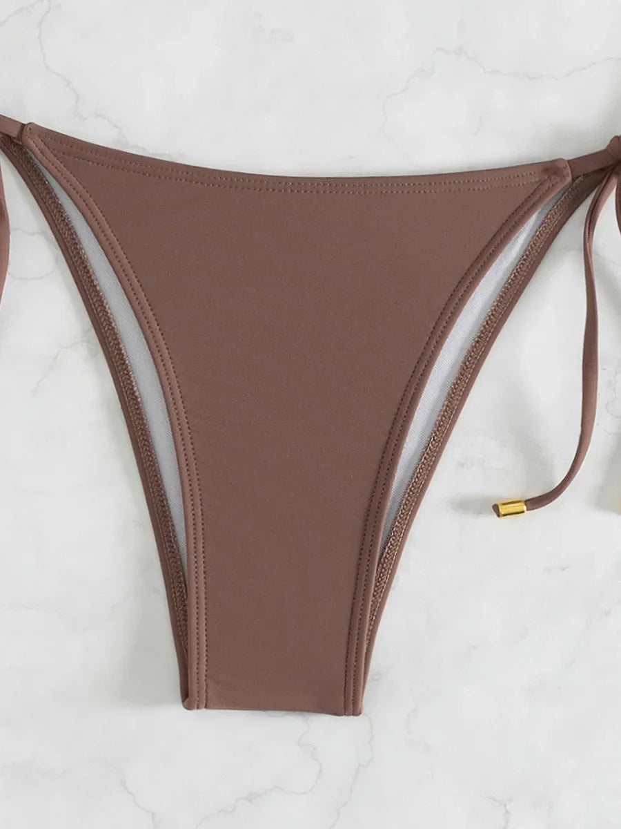 XS - L Halter Wrinkled Bandeau Bikini Female Swimsuit Women Swimwear Two-pieces Bikini Set High Cut Bather Bathing Suit Swim