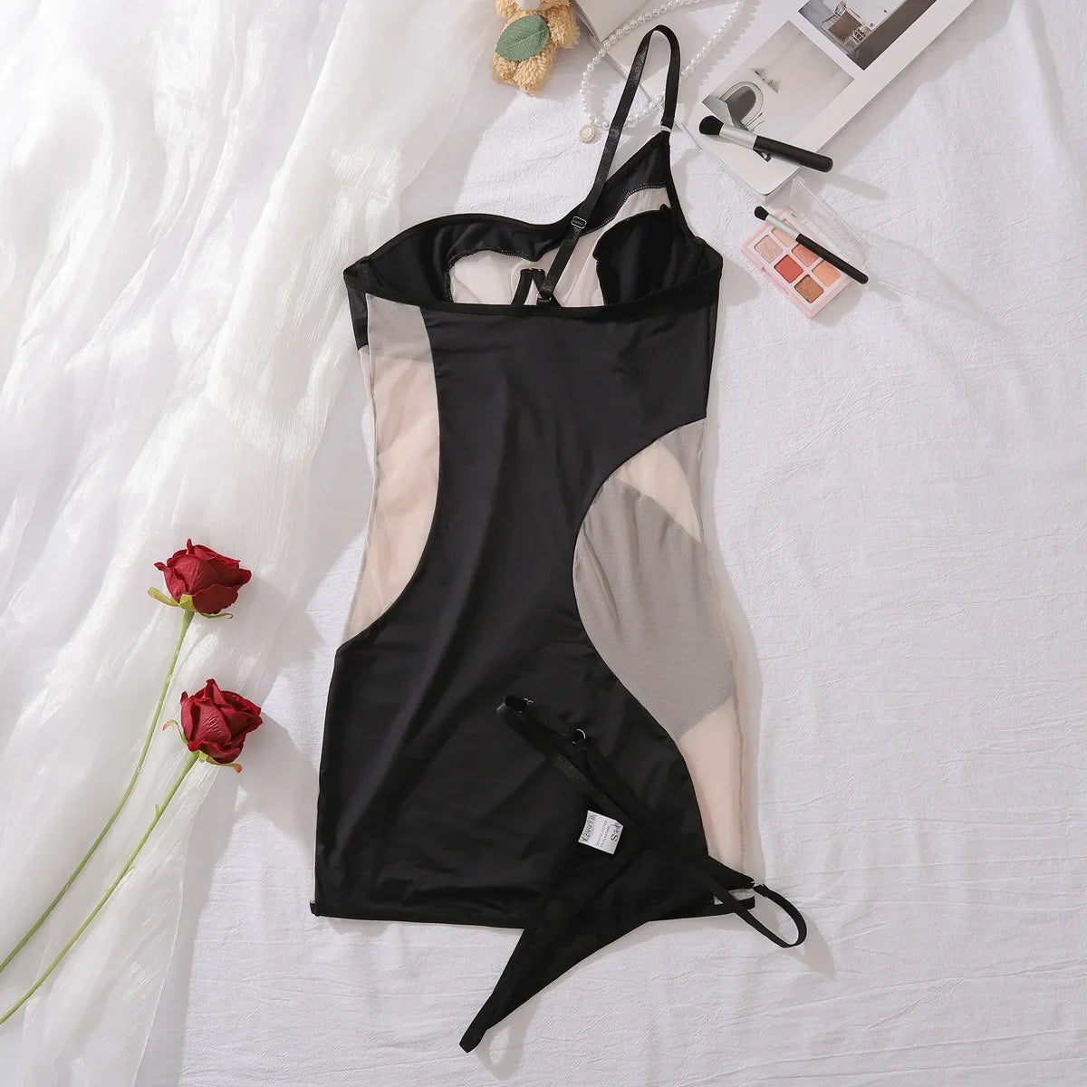 2025 Summer New Sexy Bag Hip Tank Mini Dress Fashion Slant Shoulder Pure Desire Mesh Temptation Dress Elegant 2025 New Tops VEP8