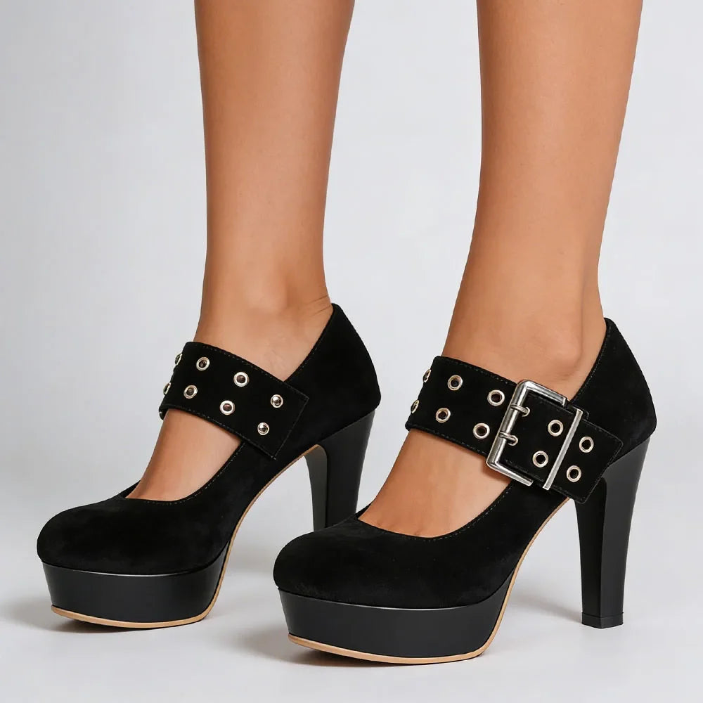 2026 Big Size 33-43 Retro Black Office Lady Buckle Strap Mary Janes Platform Pumps Elegant Red 10.5cm High Heels Shoes Women