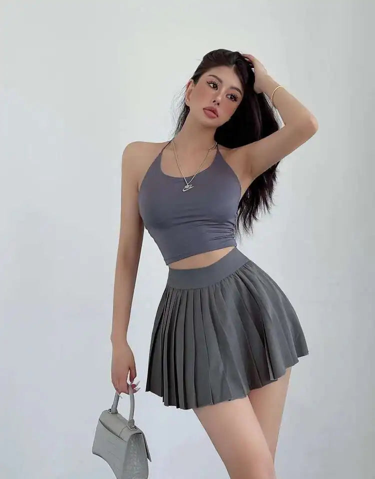 Preppy WOMENGAGA American Style Style High Waisted Slim Pleated Skirt For Women's Summer Ballet Skirt Fashion Women QI9Y