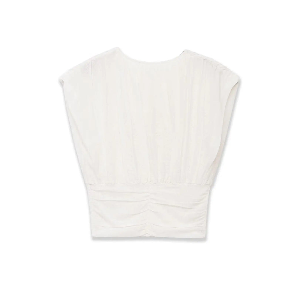 Fashionable Casual Solid Color Pleated Knit Top White Pleated Short Sleeve Blouse Waist Elegant Summer Top For Women Wear R6ZV