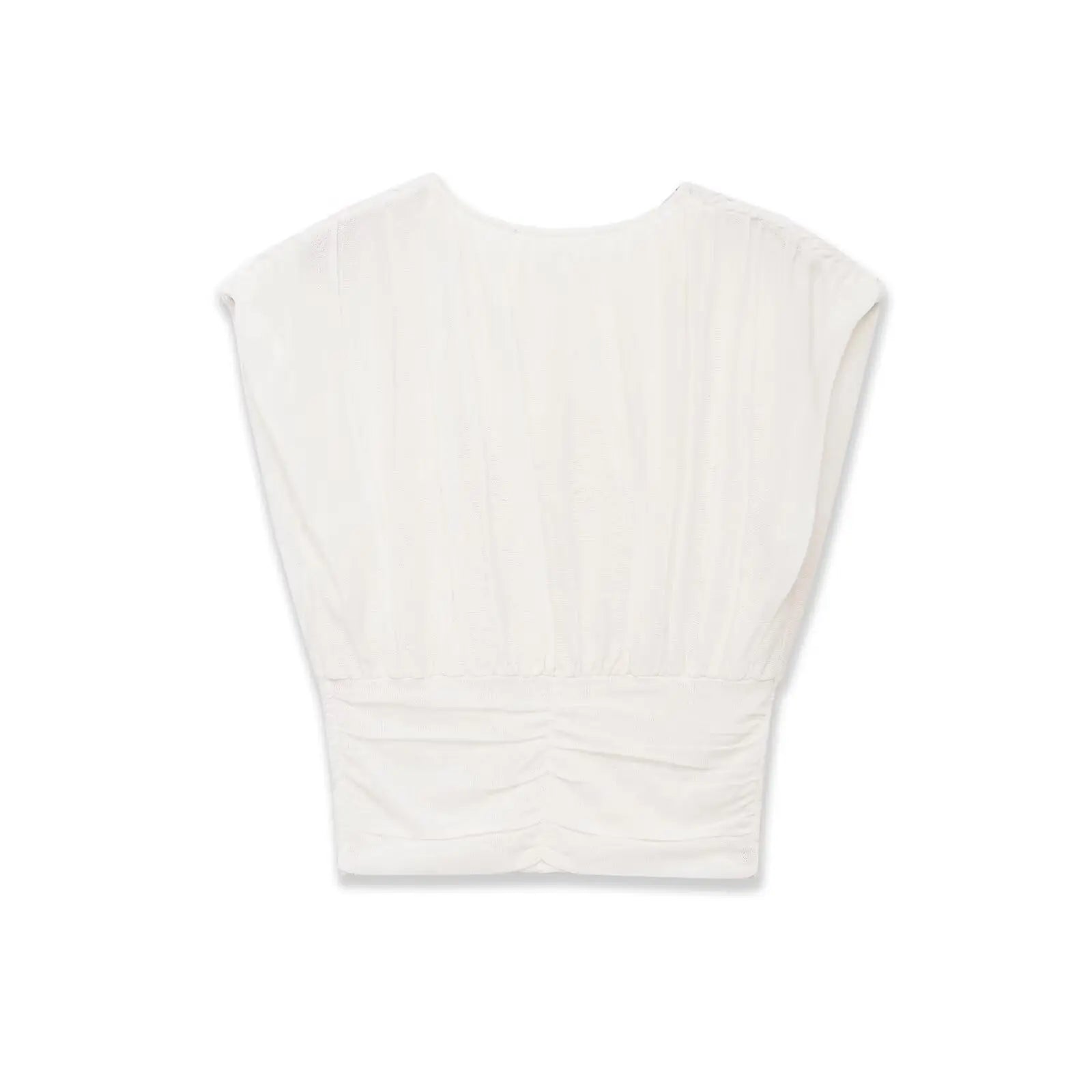 Fashionable Casual Solid Color Pleated Knit Top White Pleated Short Sleeve Blouse Waist Elegant Summer Top For Women Wear R6ZV