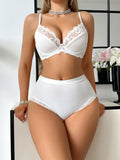 White Lace Trim Sexy Lingerie Set Stylish everyday Push-Up Bra and High Waist Briefs Tummy Control Panty women's underwear set
