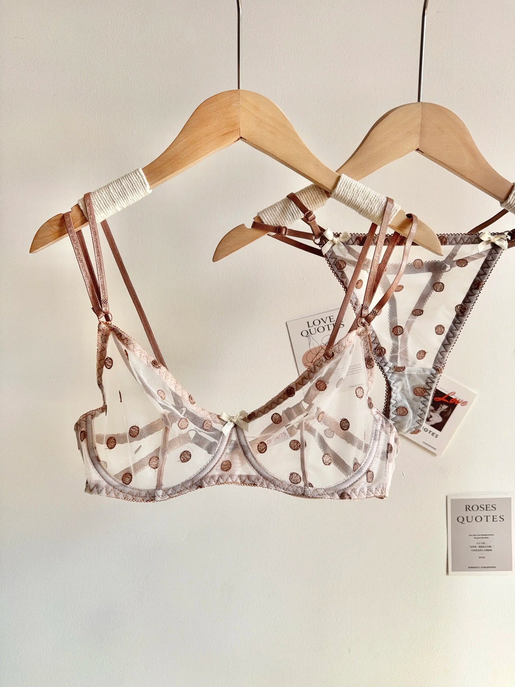 French Style Lace Underwear Set | Sexy Dotted Mesh Bra & Thong for Large Bust, Ultra Thin Slimming Anti Sag Lingerie MOYISU S-XL