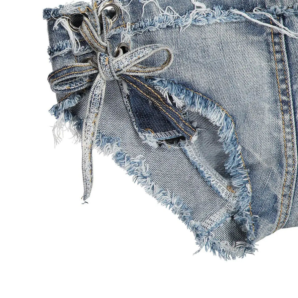 DEKA Women's Bandage Denim Bikini Set Summer New Jeans Shorts Swimwear Bra Beach Play and Bar Nightclub Swimsuit