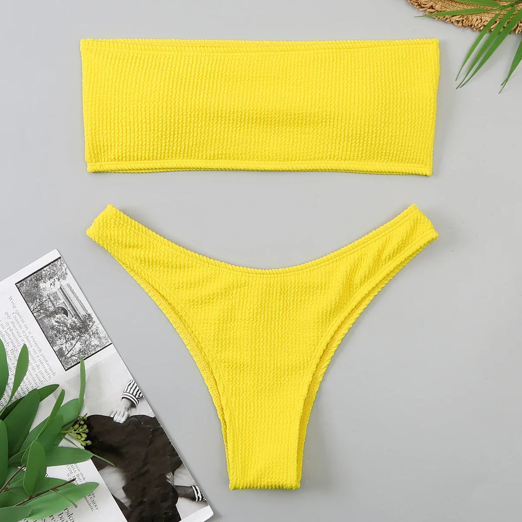 Velvet Bikinis 2025 Women Brazilian Bandeau Swimsuit Solid Sexy Swimwear Female Beachwear Bathers Bathing Swimming Swim Suit
