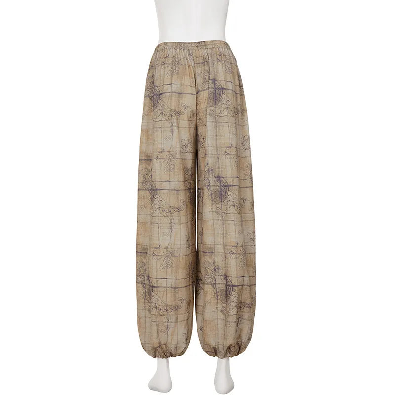 Low-waisted, loose-fitting, wide-slip casual trousers, lightweight woven trousers
