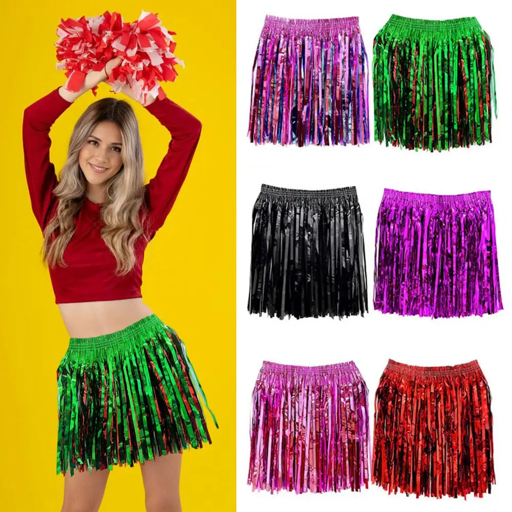 Sequin Cheerleading Team Dress for Adults Kids Rain Skirt Dance Costume Streamer Fringe Half Skirt for Beach Parties