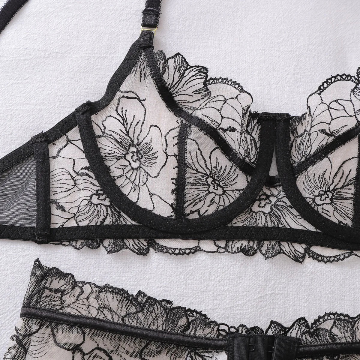 Toucheart Erotic Lingerie French Floral Embroidery See-through Mesh Push-up Underwire Sexy Body-shaping Thin Underwear Split Set