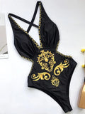 Print High Cut One Piece Swimsuit Women Swimwear Female Cross Backless Monokini Bather Bodysuit Slim Bathing Suit Swim Beachwear