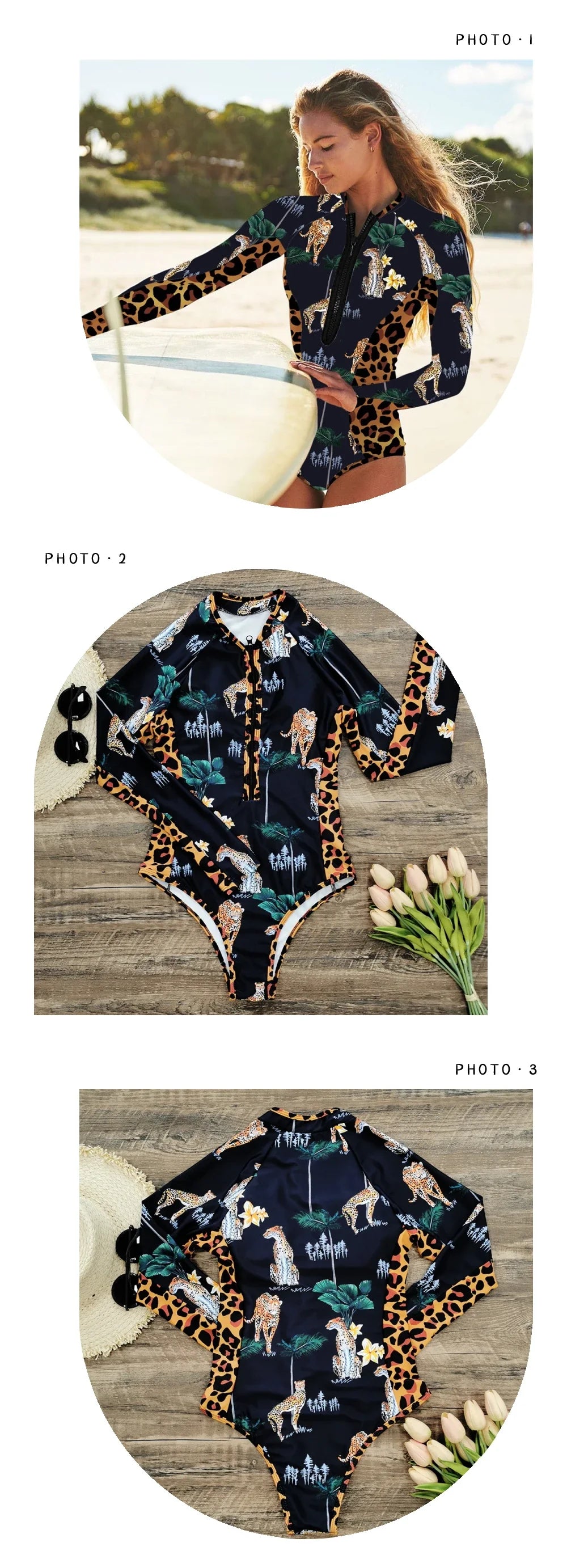 Women's Rashguard Zipper Long Sleeve Surfing Printed Swimsuit Women 2025 One Piece Bodysuit Push Up UV Protection Swimsuit Lady