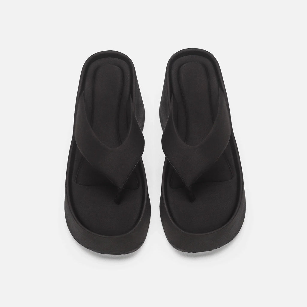 2026 Leisure Black Summer Platform Sandals Women Outdoor Slides Slipper Vintage Flip Flops High Heels Wedges Shoes Daily Wear