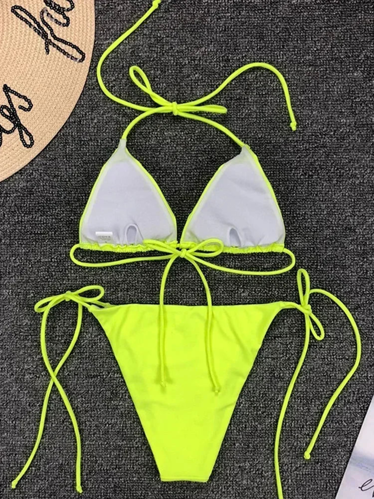 Sexy Neon Extreme Mini Micro String Bikini 2025 Women Swimsuit Female Swimwear Two-Piece Bikini Set Bathing Suit Swim Beach Wear