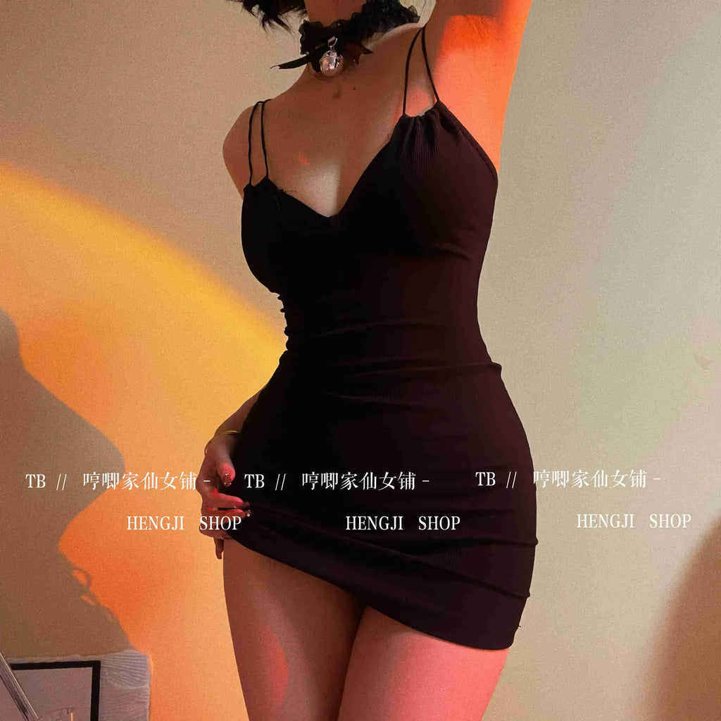 Slip Sweet Mini Dress Tank V Neck Babes Backless Bare Ass Cosplay House Fairy Sweet Korean Women Tops 2022 Summer P7M8