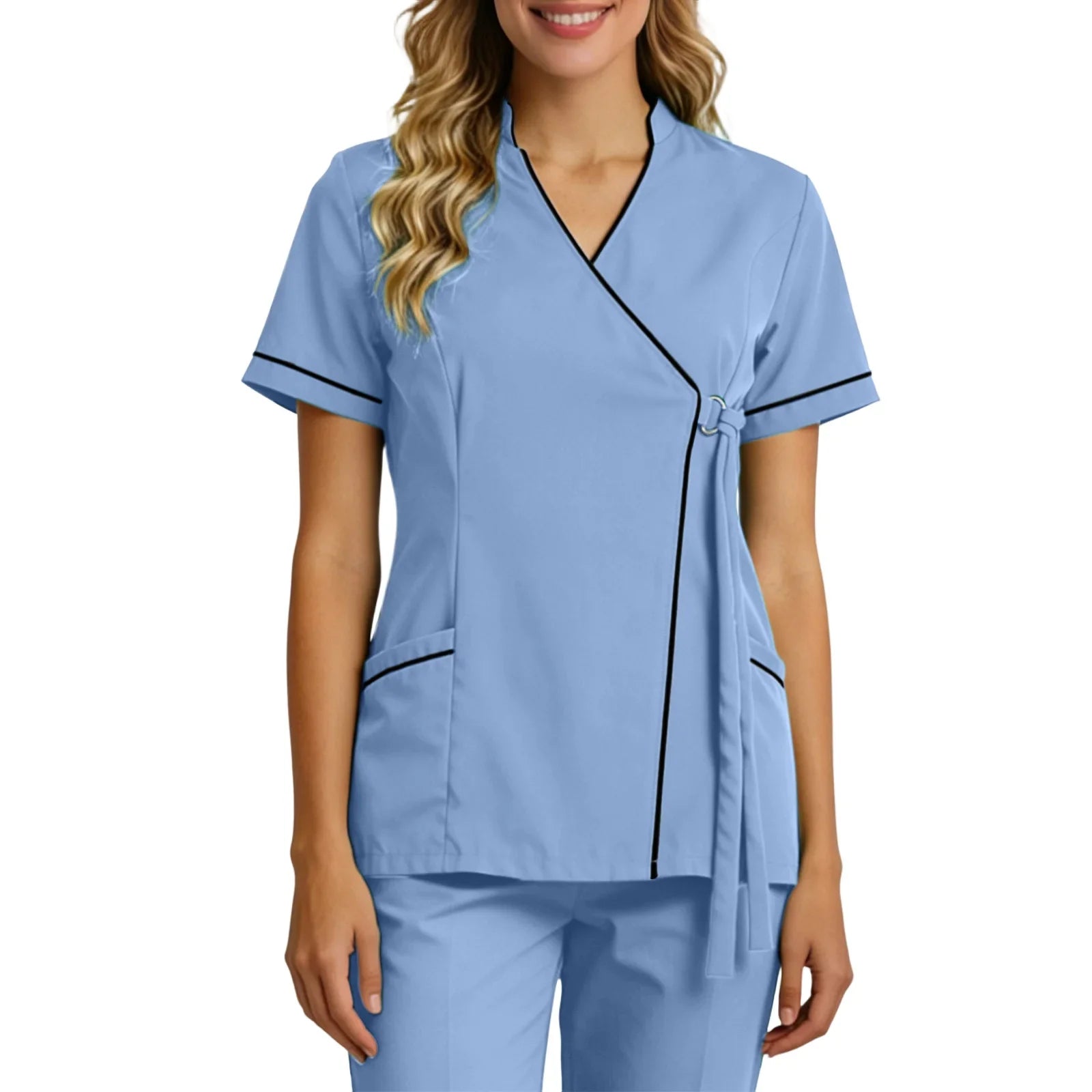 Top For Women Soft V Neck Open Front Scrub Tops Stretchy Short Sleeve Side Tie Shirts ropa de mujer