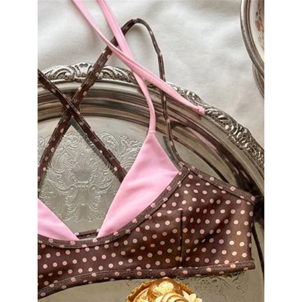 XS - L Sexy Polka Dot Splicing Halter Bikini Women Swimwear Female Swimsuit Two-Pieces Bikini Set Bather Bathing Suit Swim V8208