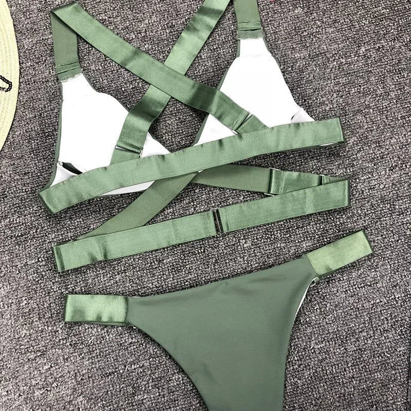 Sexy Adjustable Buckle Bandage Vevlet Bikini 2025 Women Swimsuit Female Bikinis Swimwear Two Pieces Bikini Set Bathing Suit Swim