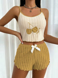 Summer Women Casual 2pcs Pajamas Set Wool Halter Vest Tops and Shorts Sets Home Wear Sleepwear Loungerwear
