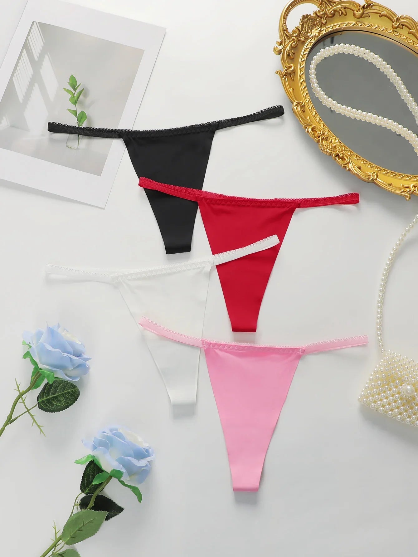 4-piece Set Of Multi-color Women's Sexy Low Waisted Thong Ice Silk Seamless Invisible Underwear Daily Close Fitting Thong C359