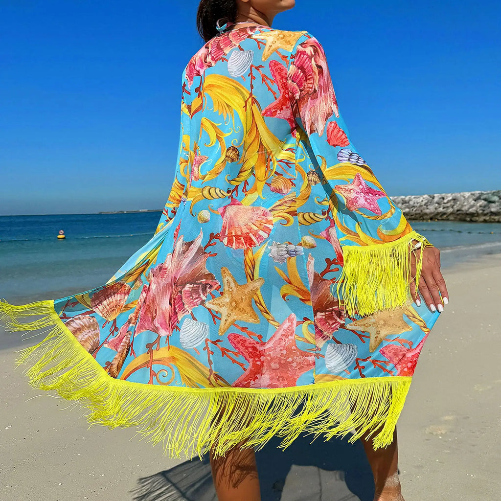 Three Pieces Bikini Set Cover Up Swimwear High Waisted Bikini Set Women's Swimwear Print For Female Bath Suit Tropical 2024