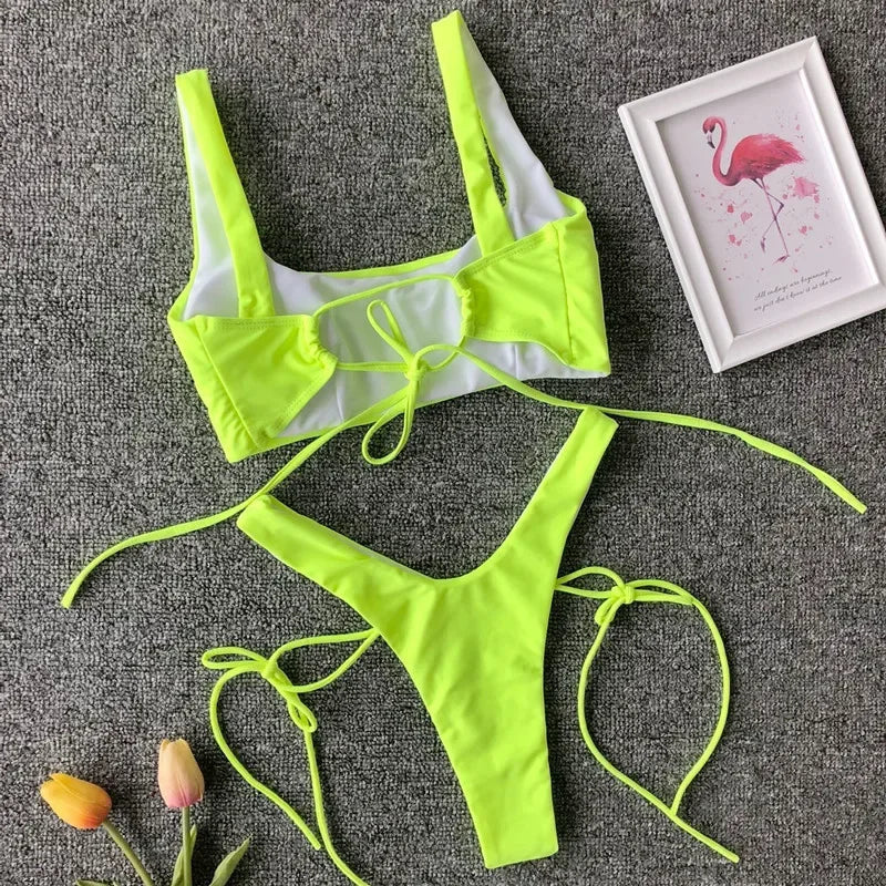 2026 High Cut Micro Thong Bikini Female Thong Bikinis Swimsuit Women Swimwear Two-pieces Bikini Set Brazilian Bathing Suit Swim