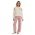 Women's 2 Pieces Valentine's Day Lounge Set Long Sleeve O Neck Heart Embroidery Jacquard Tops Pants Winter Fuzzy Sleepwear