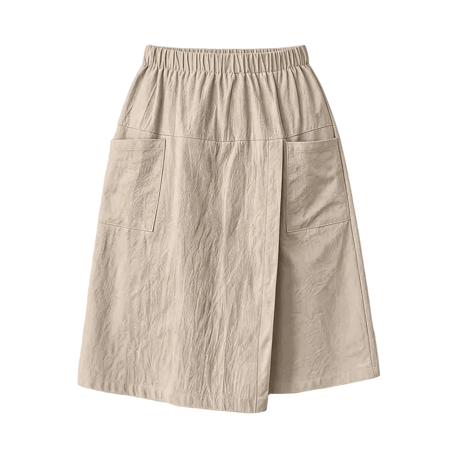 Women's Textured Wrap Skirt Shorts Solid Color Elastic Waist Midi Skort With Pocket Casual Loose Fit Layered A Line Summer Short