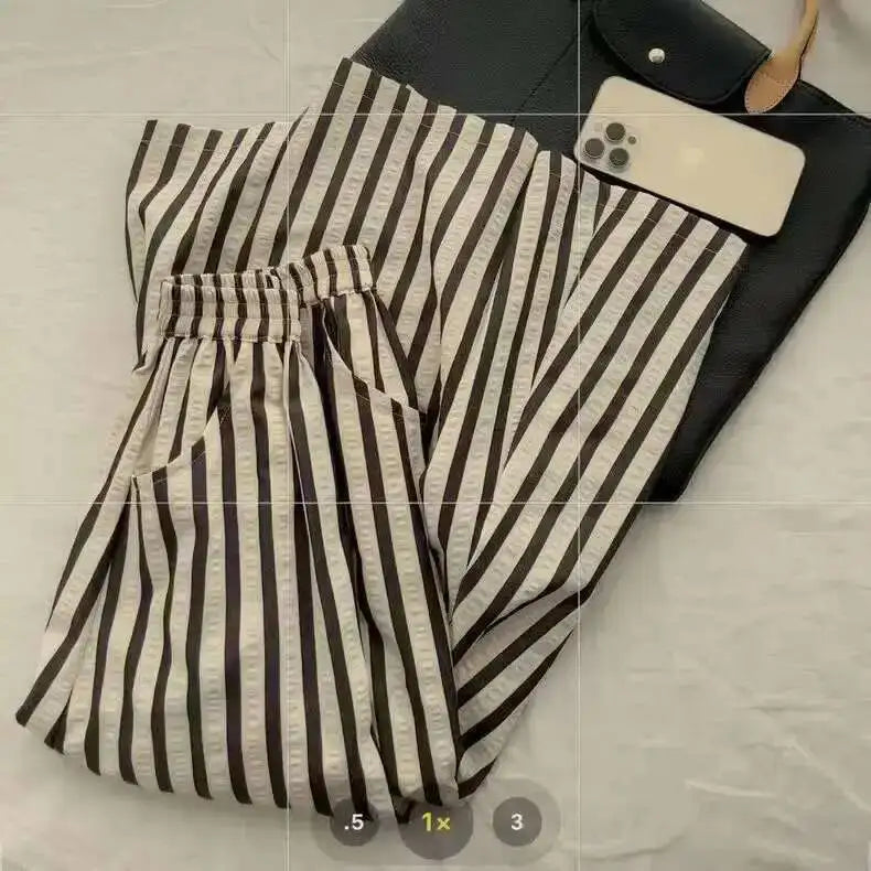 Retro Chic Solid Color Striped Skirt For Women In Summer, High Waisted And Slimming A-line Mid Length Umbrella Skirt Casual OHS8