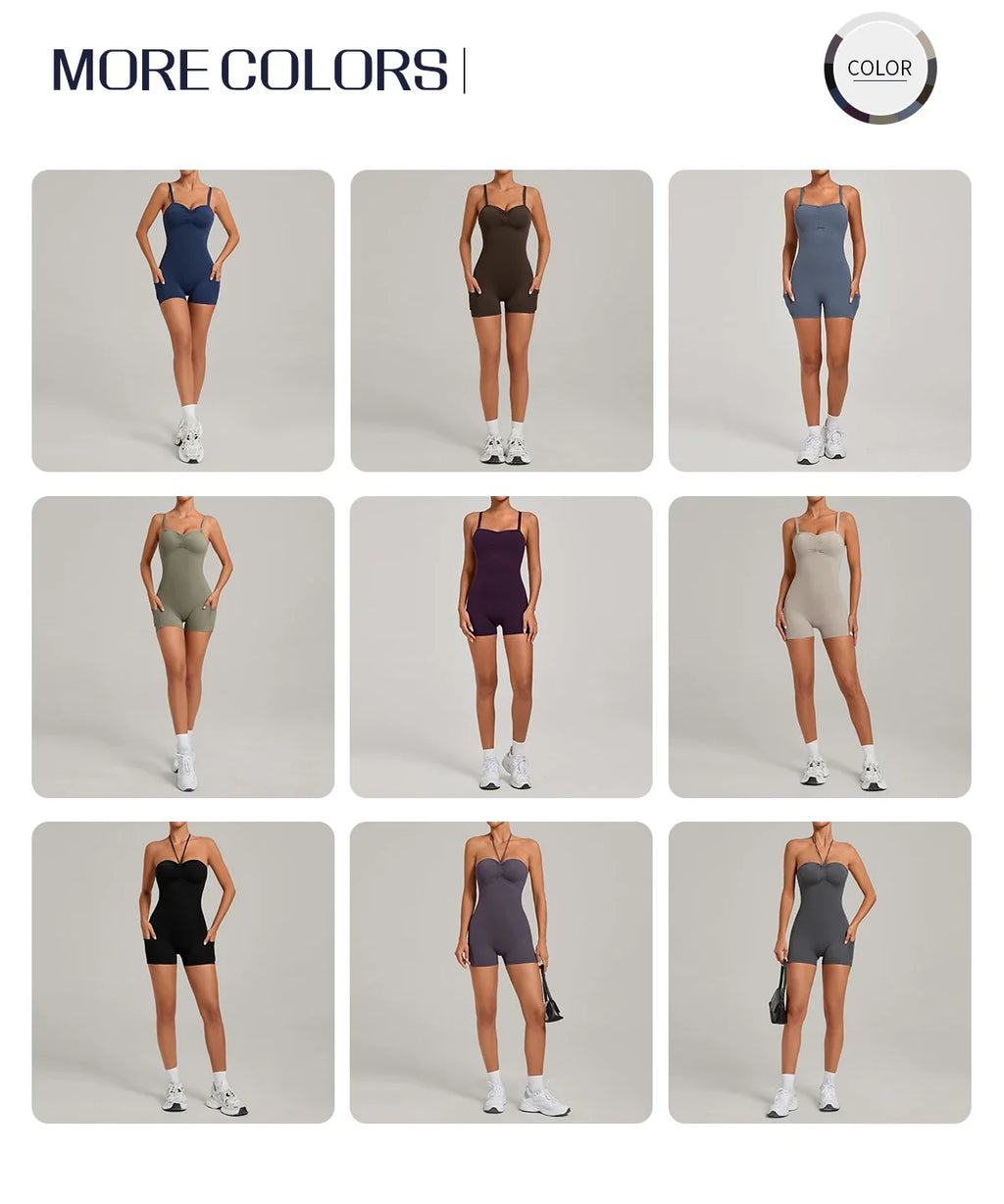 Womens Two Way Wear Bodysuit Sleeveless Yoga Stretch One Piece Romper Sexy Fitness Side Pockets Sportwears Bodysuit