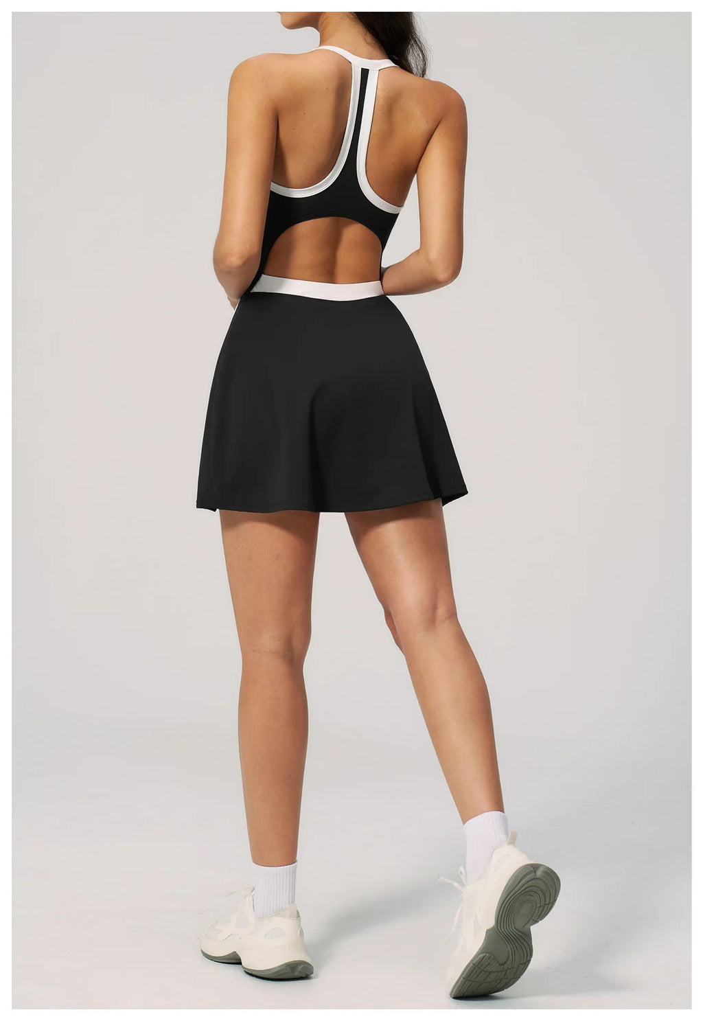 Naked Women's Tennis Dresses for Women Breathable Back Hollowed Out Sleeveless Mini Dress Built in Shorts Tight Sports Skirt
