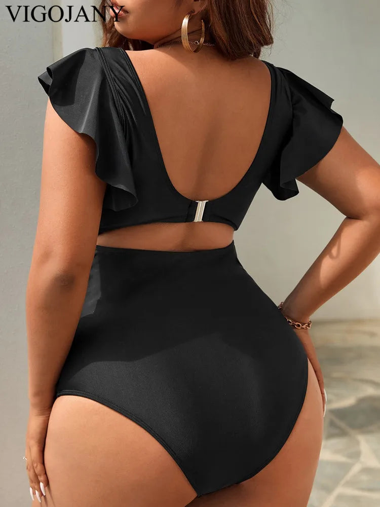 VigoJany 2026 Black Verge Push Up Plus Size Swimwear Women Hollow Push Up One Piece Swimsuit Backless Summer Big Bathing Suit