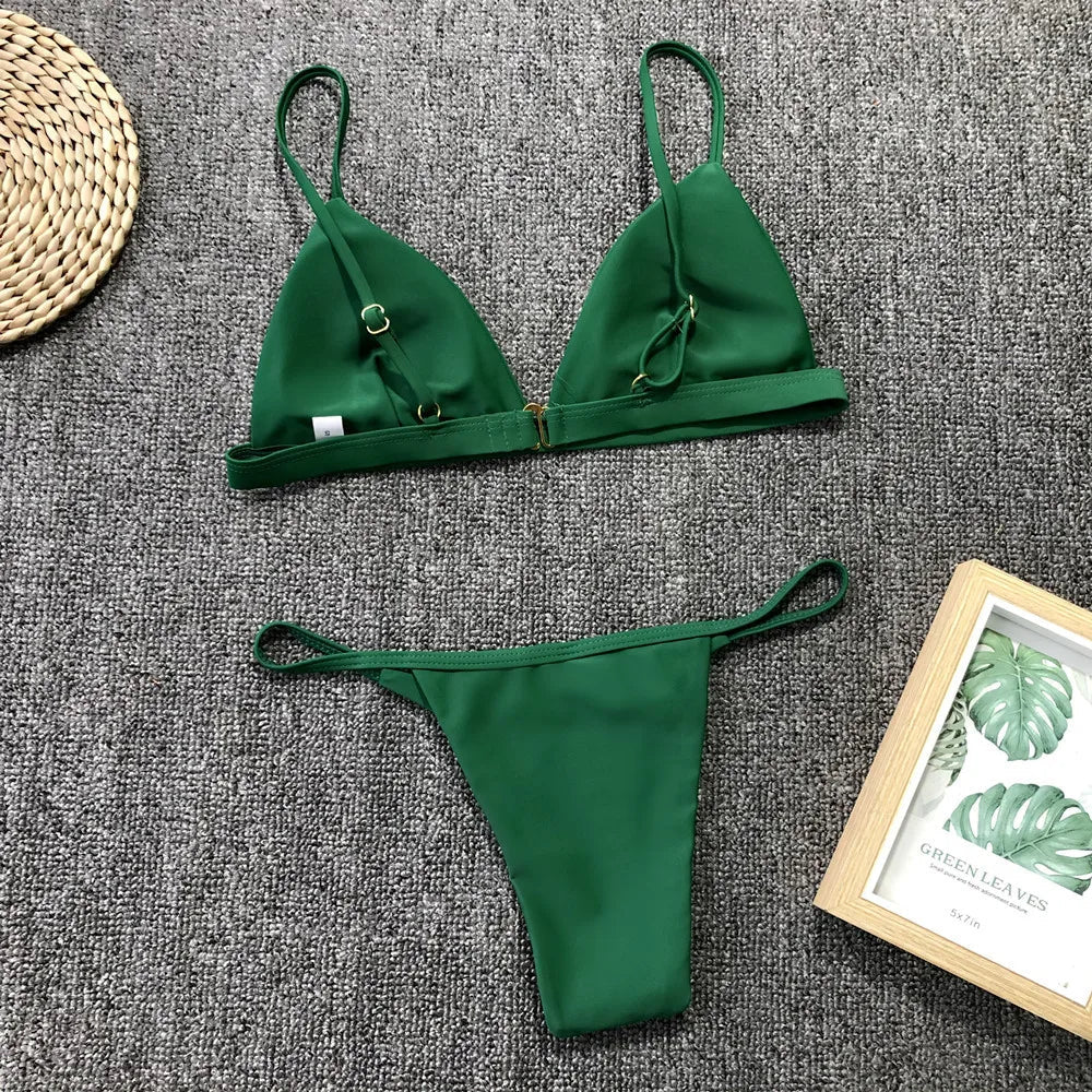 DEKA Women Sexy Solid Mini Micro Bikini Set Push-up padded Bra Thong Split Swimwear Female Bandage Bathing Suit Lacing Swimsuit