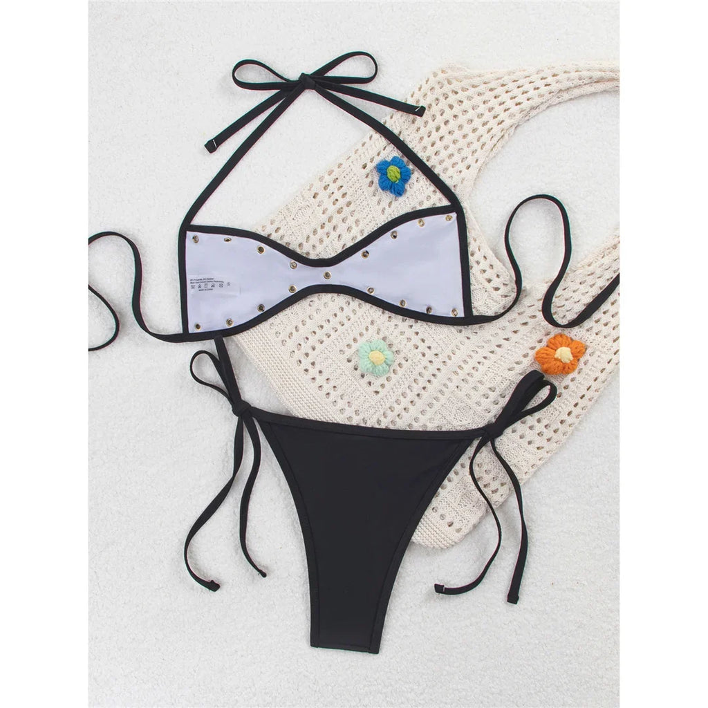 New Sexy Halter Bikini Women Swimwear Female Swimsuit Two-pieces Bikini set High Cut Leg Strappy Bather Bathing Suit Swim V7950