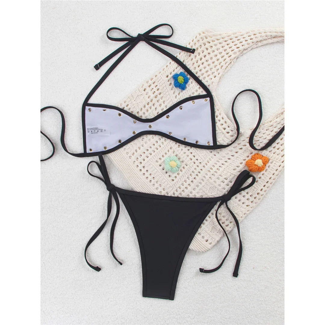 New Sexy Halter Bikini Women Swimwear Female Swimsuit Two-pieces Bikini set High Cut Leg Strappy Bather Bathing Suit Swim V7950