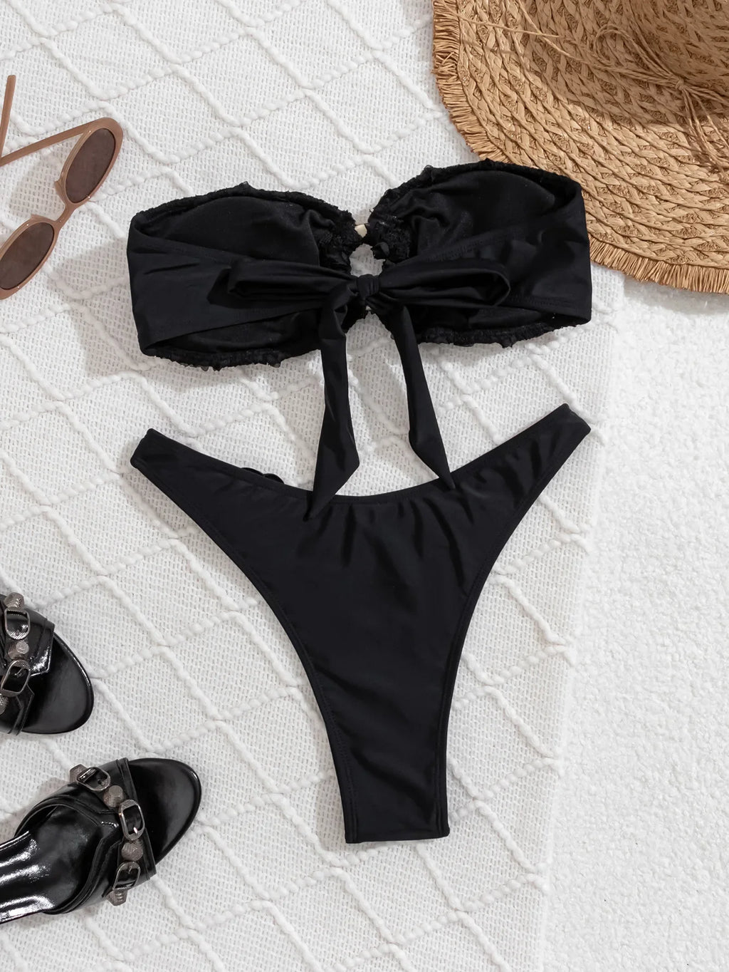 DEKA Brazilian Bandeau Bikini Set Swimwear Women 3D Flowers Swimsuit Bathing Suit Female Summer Beach Wear Biquini