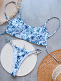 RUOTONGSEPT Women Swimsuit Knitted Bikini Set Sexy Blue White Print Split Swimsuit Bikini Brazilian Triangle Swimwear