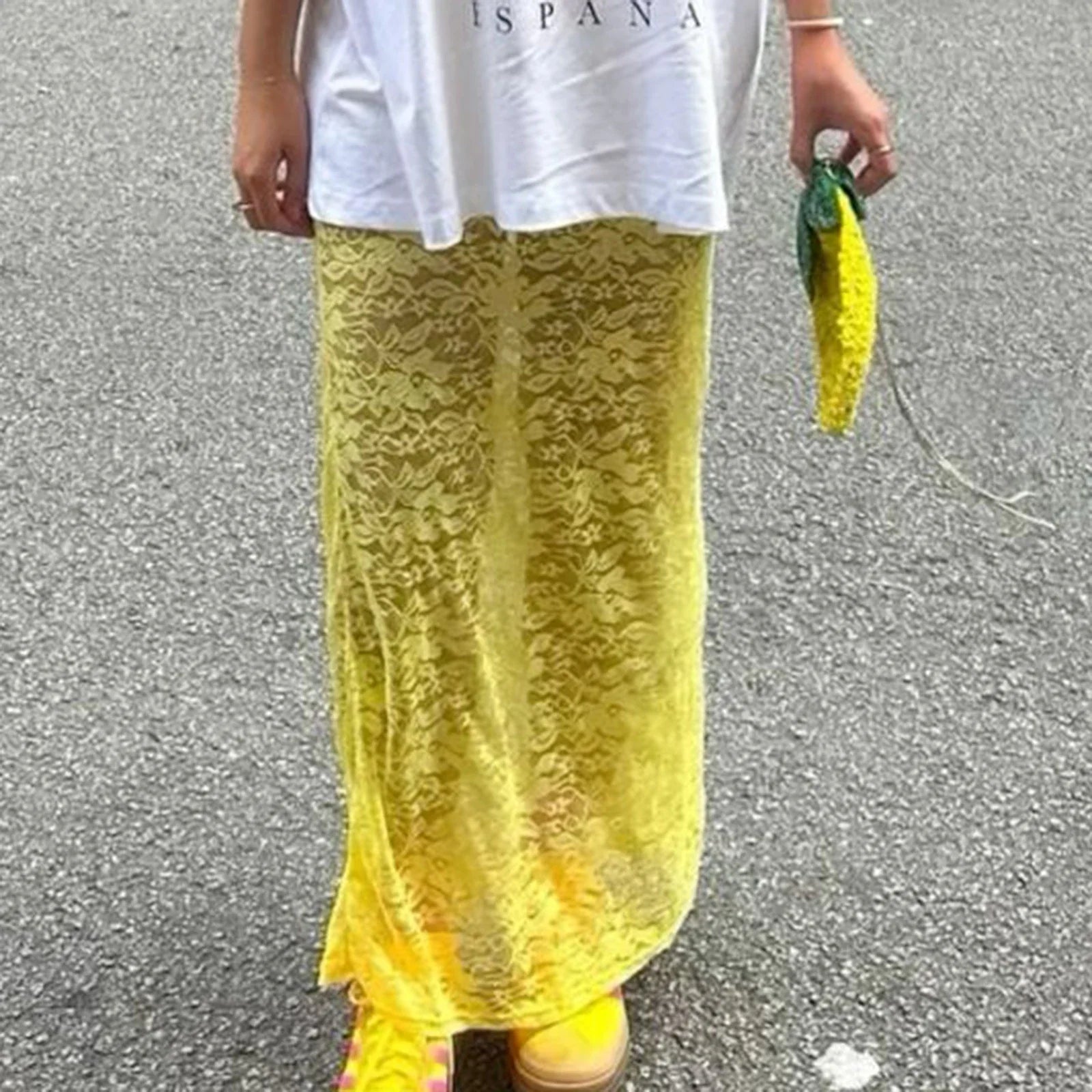 Women's Summer Lace Long Skirts Elegant Low Waist Solid Color See-Through Midi Skirts Slim Fit Skirts