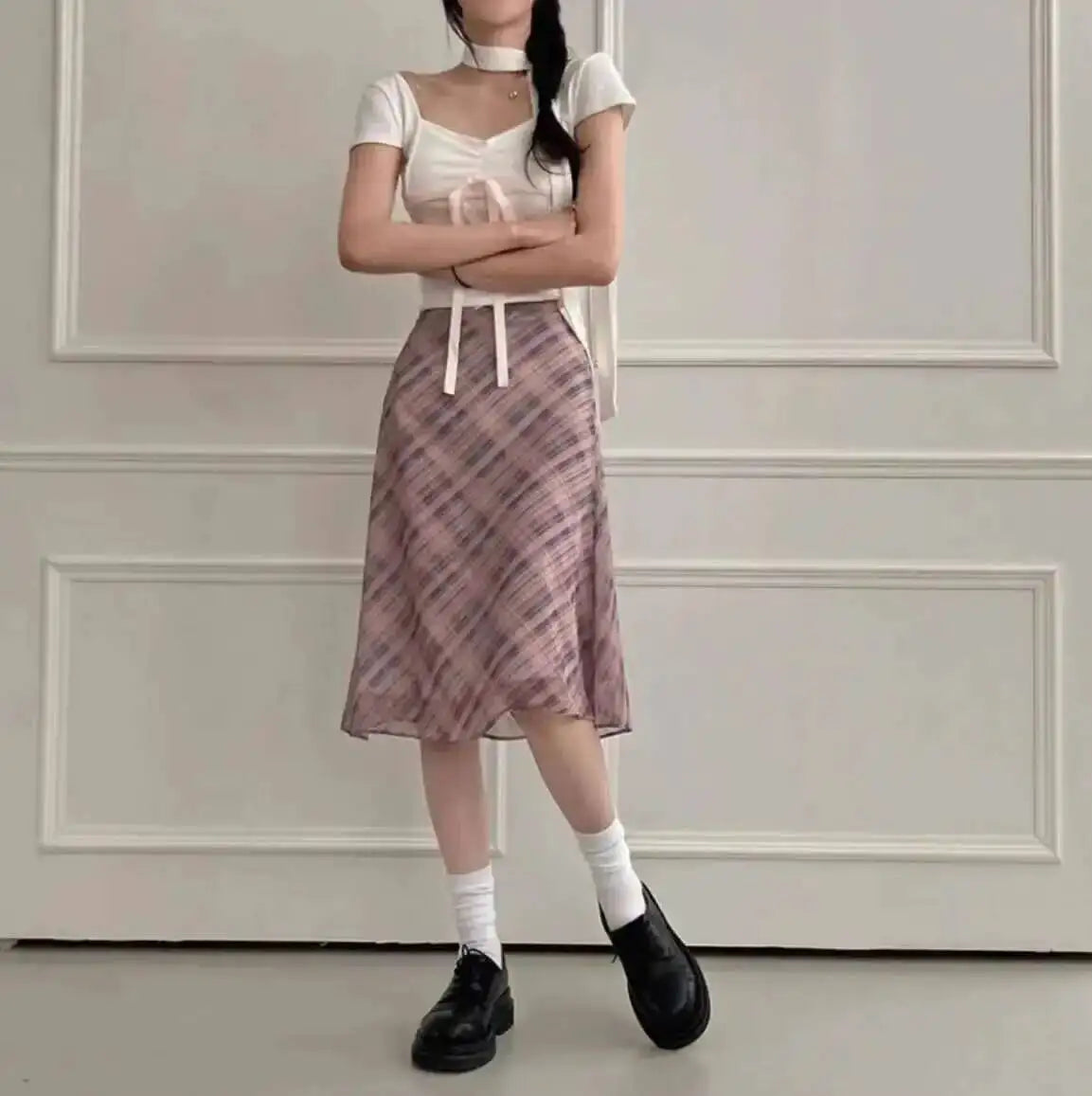 Sweet Skirts Chic Plaid Mini Skirt High Waist A-Line Korean Sle Commute Spring New Arrival Women's Fashion Mid-Length Skirts I3G