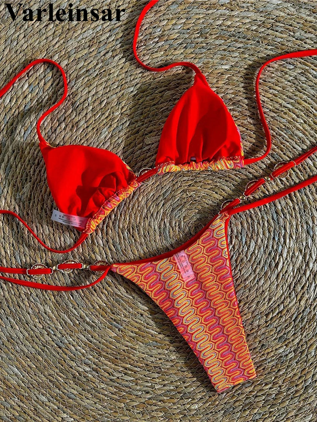 Printed Halter Bikini Female Swimsuit Women Swimwear Two-pieces Bikini set High Cut Leg Strappy Bather Bathing Suit Swim V7939