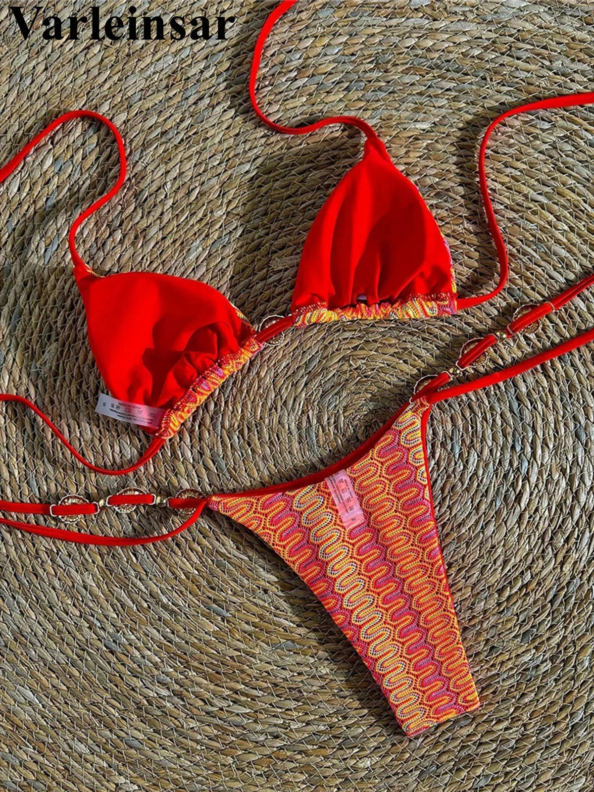 Printed Halter Bikini Female Swimsuit Women Swimwear Two-pieces Bikini set High Cut Leg Strappy Bather Bathing Suit Swim V7939