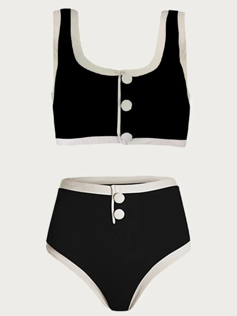 Splicing Ribbed Sport Bikinis 2025 High Waist Bikini Women Swimsuit Female Swimwear Two Pieces Bikini Set Bathing Suit Swim Lady