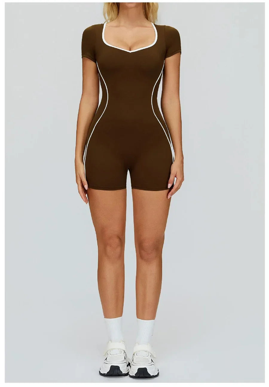 New Jumpsuit Yoga Shorts Backless Hollow Fitness Sportswear Workout Leggings One Piece Suits Sports Bodysuit Gym Women Clothes