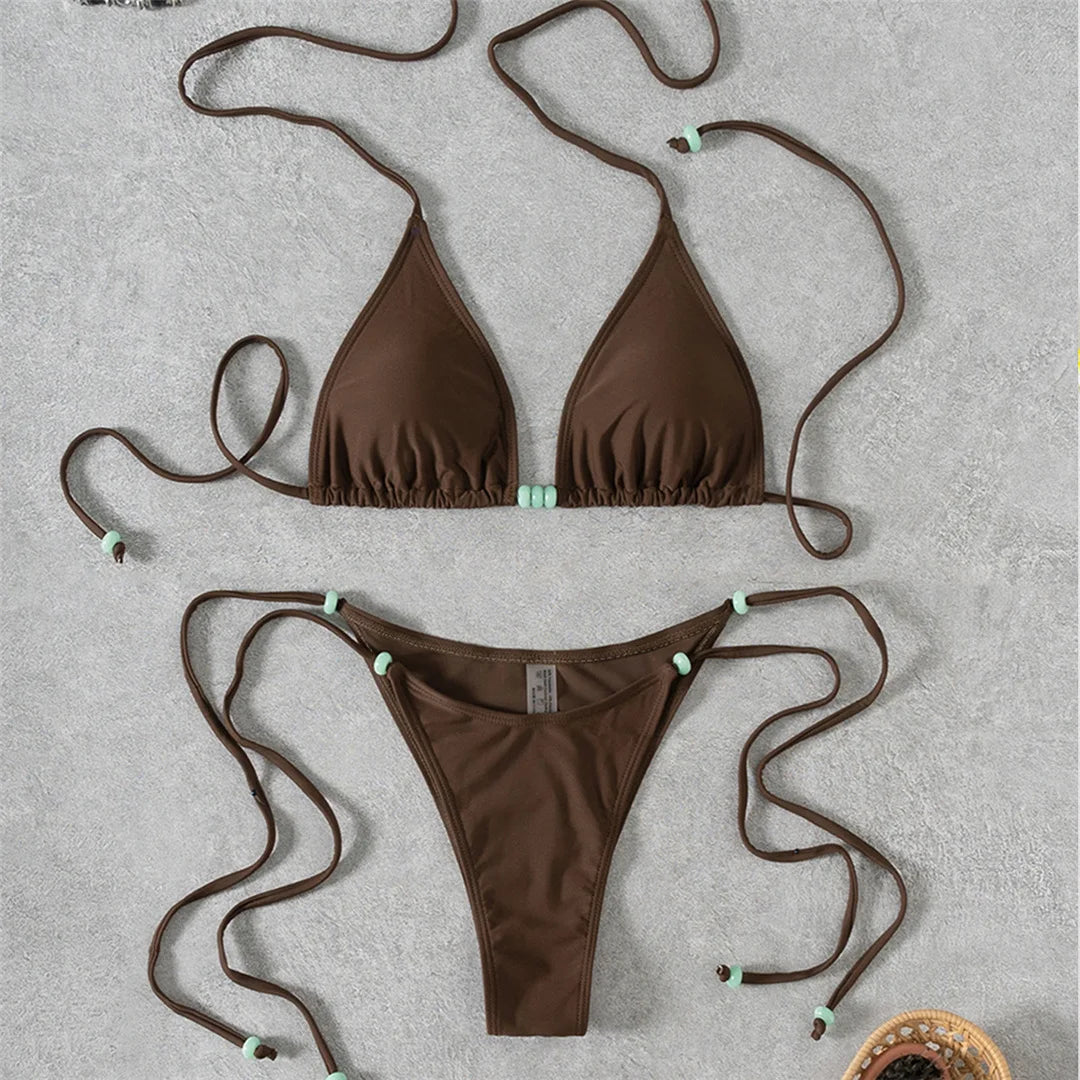 XS - L Halter High Leg Cut Strappy Bikini Female Swimsuit Women Swimwear Two-Pieces Bikini Set Bather Bathing Suit Swim V7004