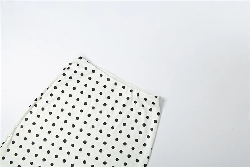 FDYOUI Elegant Polka Dot White Skirts for Women Chic Low Waist Lace Patchwork Mid-calf Skirt Office Lady Slim Dress Streetwear