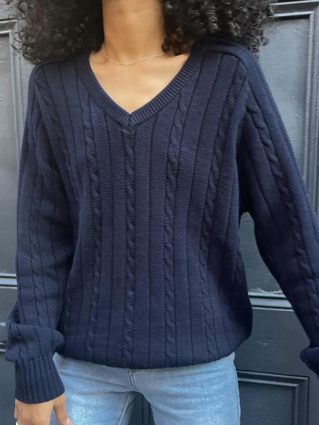 Phantasy Retro Solid Color Sweater Winter Women's V-Neck Casual Simple Loose Knit Sweater Trendy Spring Autumn Winter Sweater