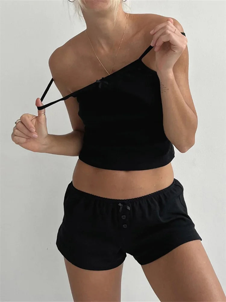 Women Loungewear Set 2 Pieces Suits Lace Trim Eyelet Camisoles Tank Tops and Shorts Pajamas Outfits