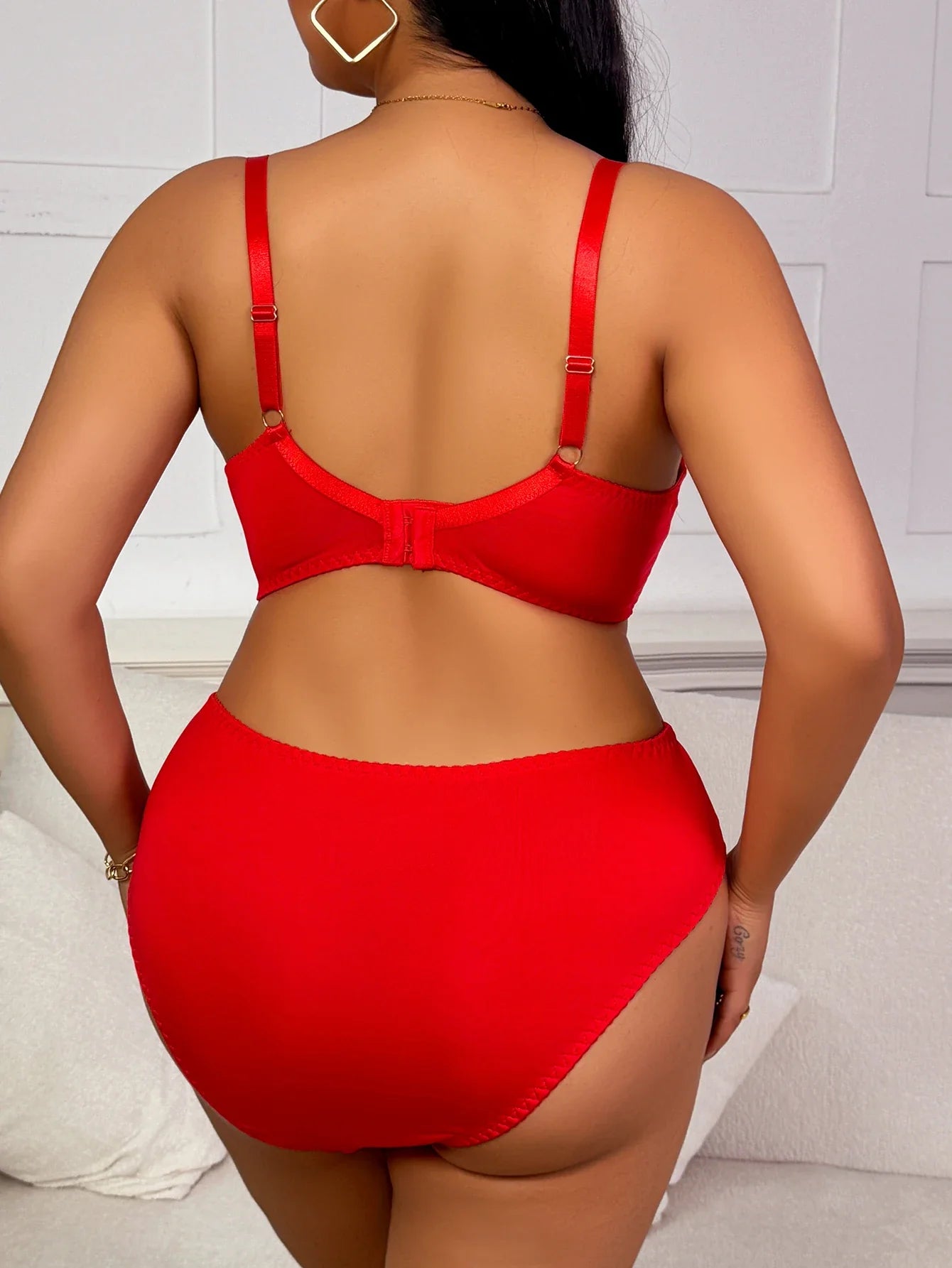 Plus Size Minimizer Lingerie Set, Sexy Red Smooth Seamless Wire-free Support Bra