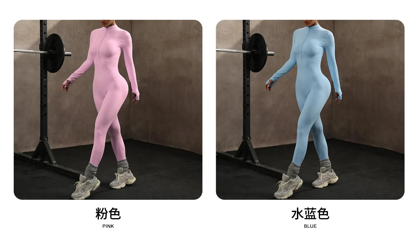 High Elasticity One-Piece Fitness Bodysuit Seamless Yoga Training Suit Butt-Lifting Zipper Design for Women's Active Wear