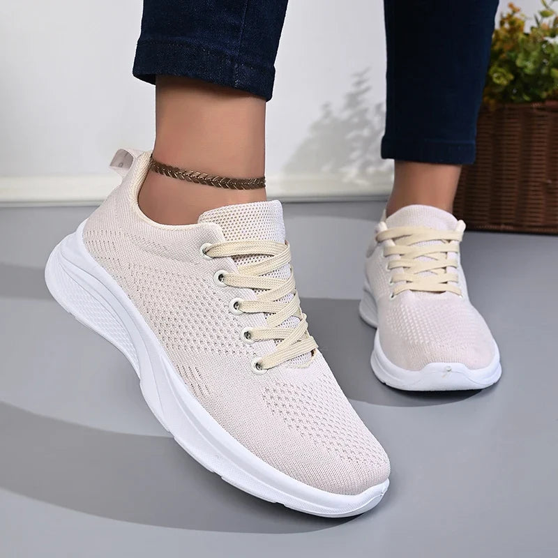 White Breathable Mesh Sport Sneakers Women Comfort Soft Bottom Non Slip Running Shoes Woman Plus Size 43 Lace Up Tennis Shoes